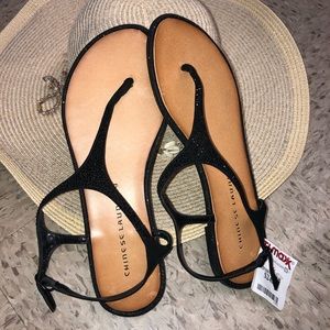 Black flat sandals NWT